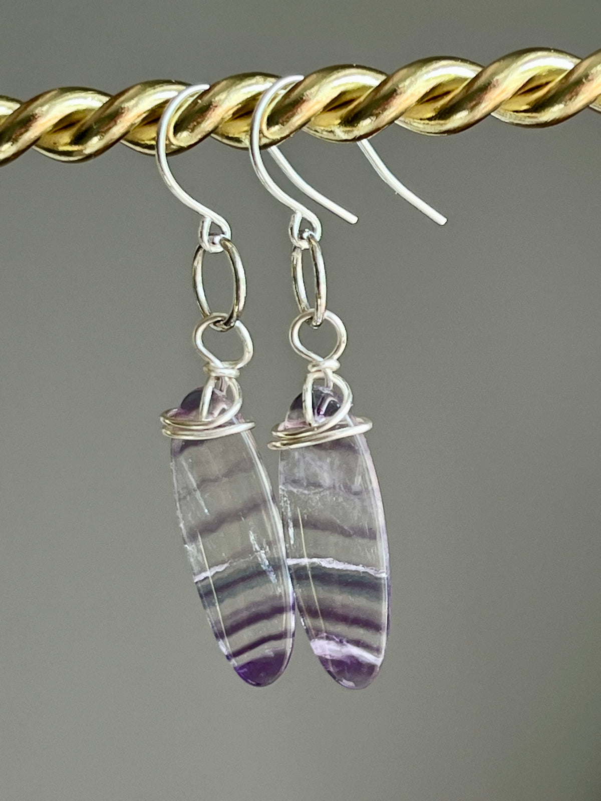 FLUORITE OVAL w/ WIRE WRAP | GEMSTONE CRYSTAL Earrings