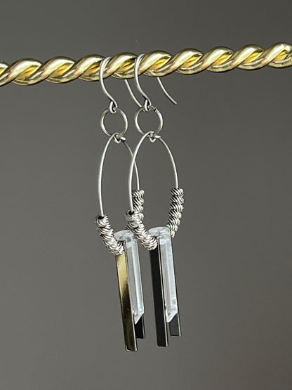 CLEAR QUARTZ HEX w/ SP RECTANGLES + BEADS | GEMSTONE CRYSTAL Earrings