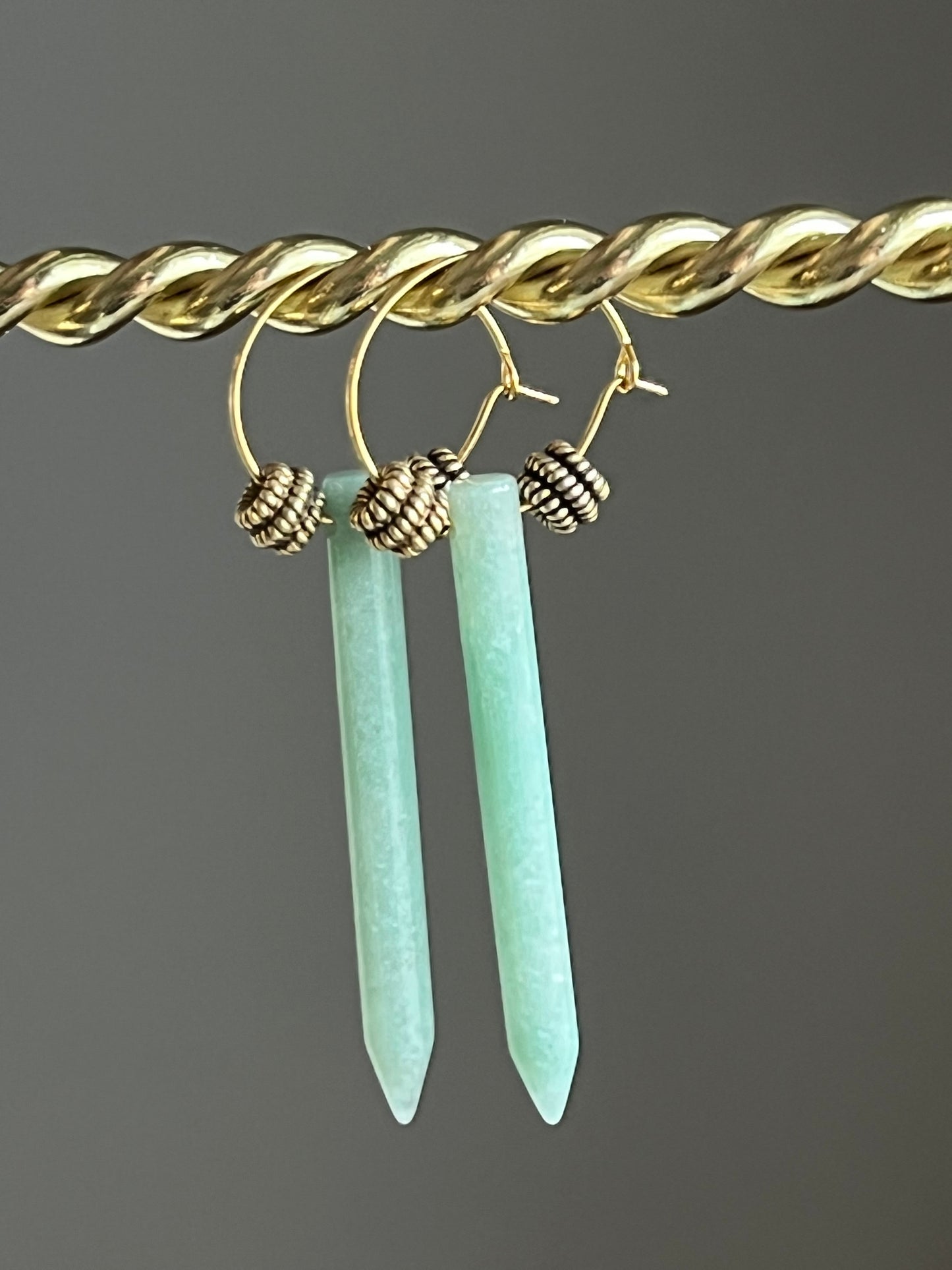 GREEN AVENTURINE POINT w/ VERMEIL BEADS | GEMSTONE CRYSTAL Earrings