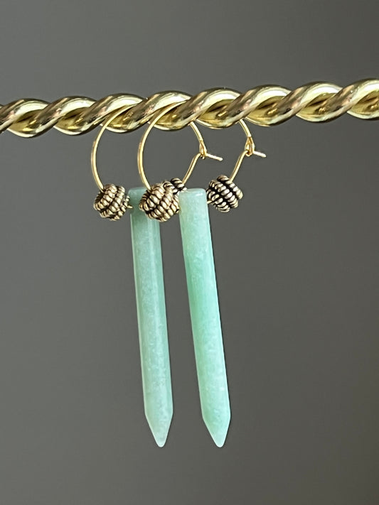 GREEN AVENTURINE POINT + VERMEIL | GEMSTONE CRYSTAL Earrings