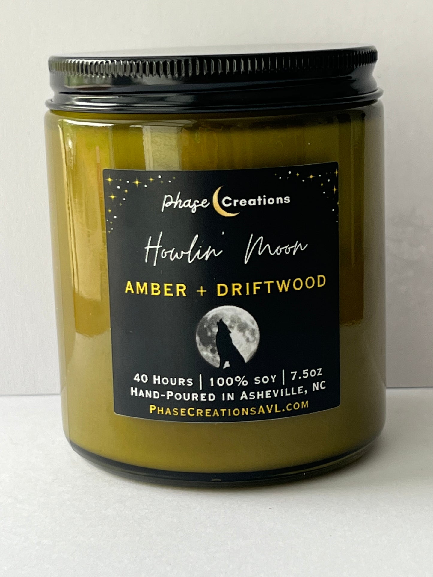 HOWLIN’ MOON ~ Amber + Driftwood | Hand-poured Premium Soy Candle
