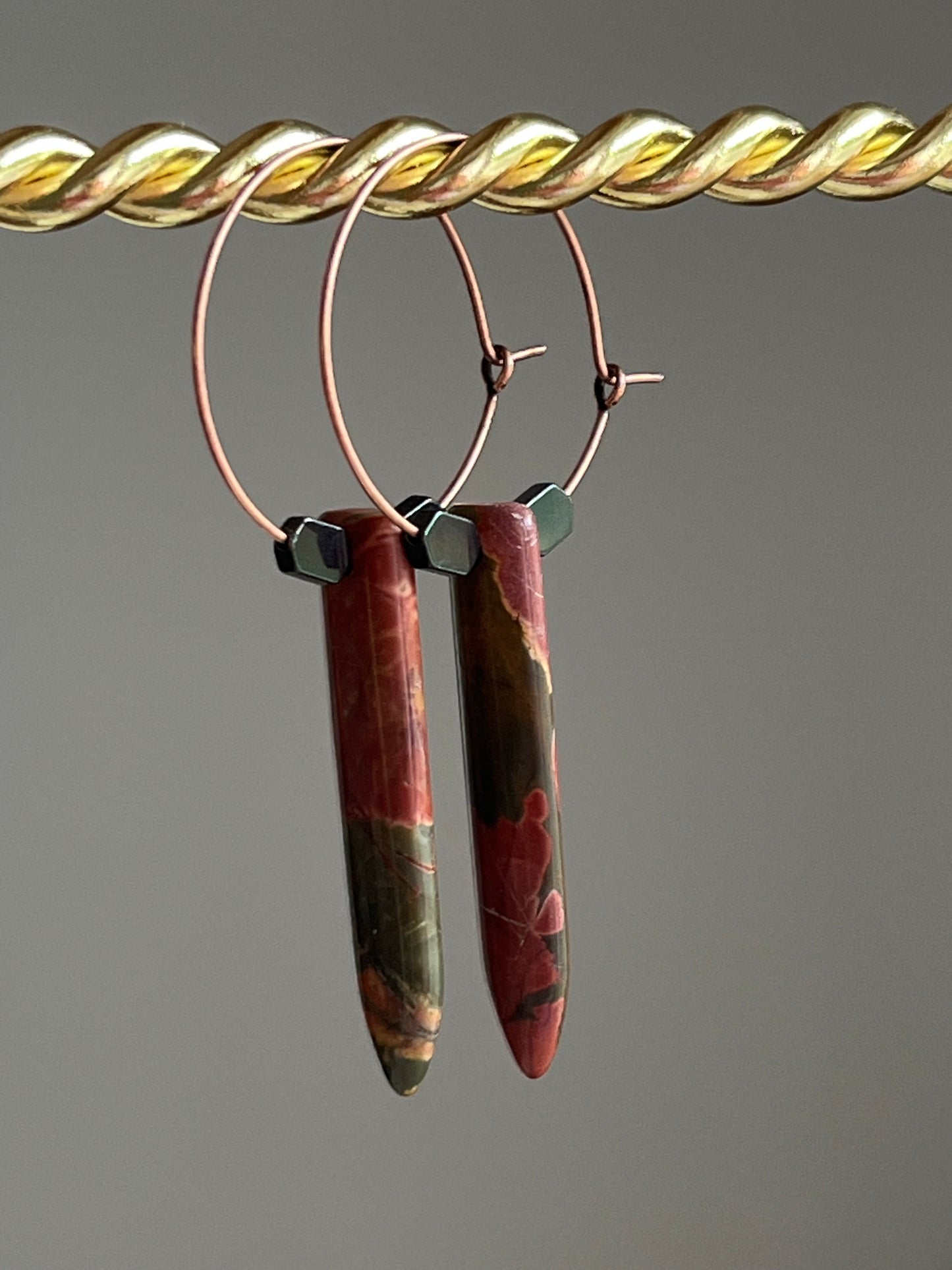 CHERRY JASPER PUFF HOOP | GEMSTONE CRYSTAL Earrings