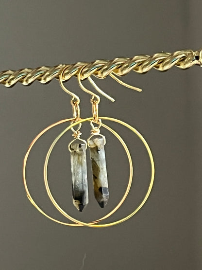 LABRADORITE HOOP DANGLES | GEMSTONE CRYSTAL Earrings