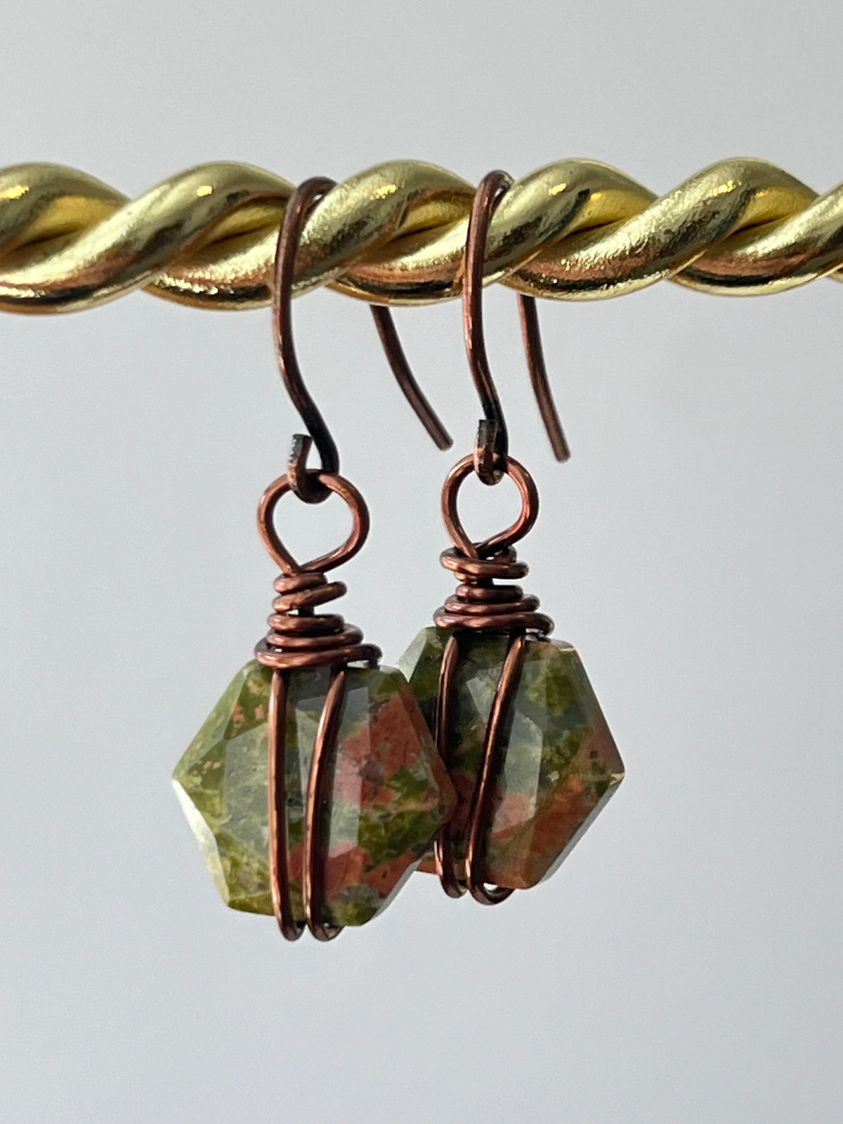 WIRE-WRAPPED UNAKITE DANGLES (ACP) | Gemstone Earrings