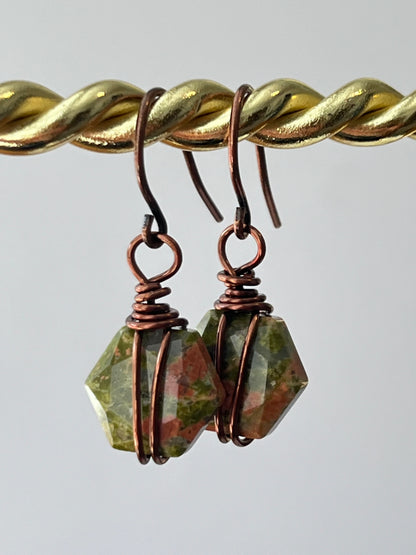 WIRE-WRAPPED UNAKITE DANGLES (ACP) | Gemstone Earrings