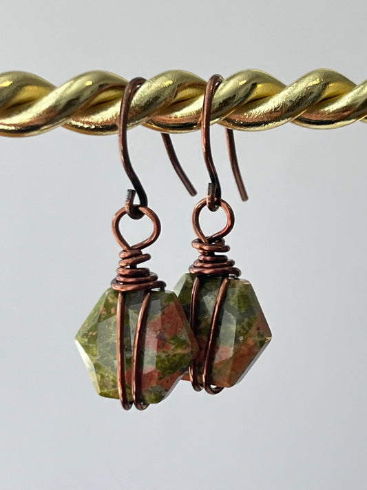 WIRE-WRAPPED UNAKITE DANGLES (ACP) | Gemstone Earrings