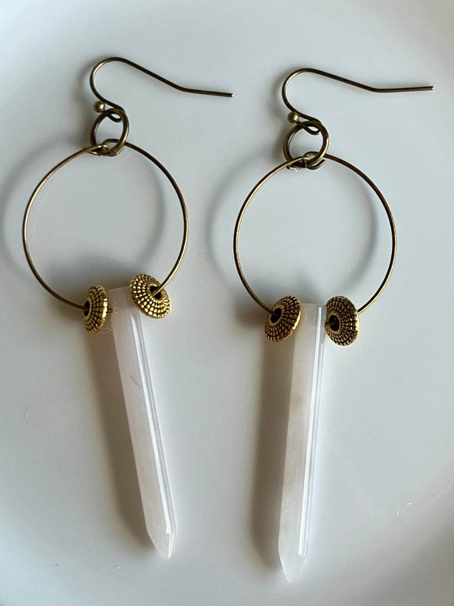 LAVENDER QUARTZ POINT w/ ORNATE BRASS | GEMSTONE CRYSTAL Earrings