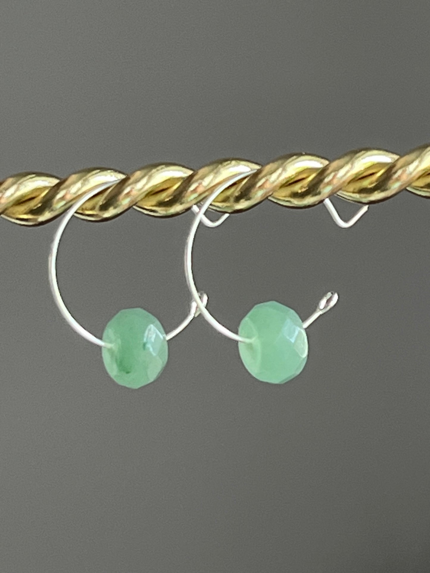GREEN AVENTURINE OPEN-HOOPS|  GEMSTONE CRYSTAL Earrings