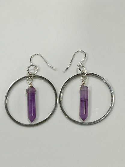 AMETHYST HEX HOOP DANGLES | GEMSTONE CRYSTAL Earrings