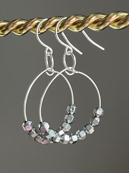 SILVER HEMATITE HOOP-DANGLE | Earrings