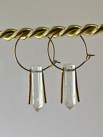 CLEAR QUARTZ HEX HOOP | GEMSTONE CRYSTAL Earrings
