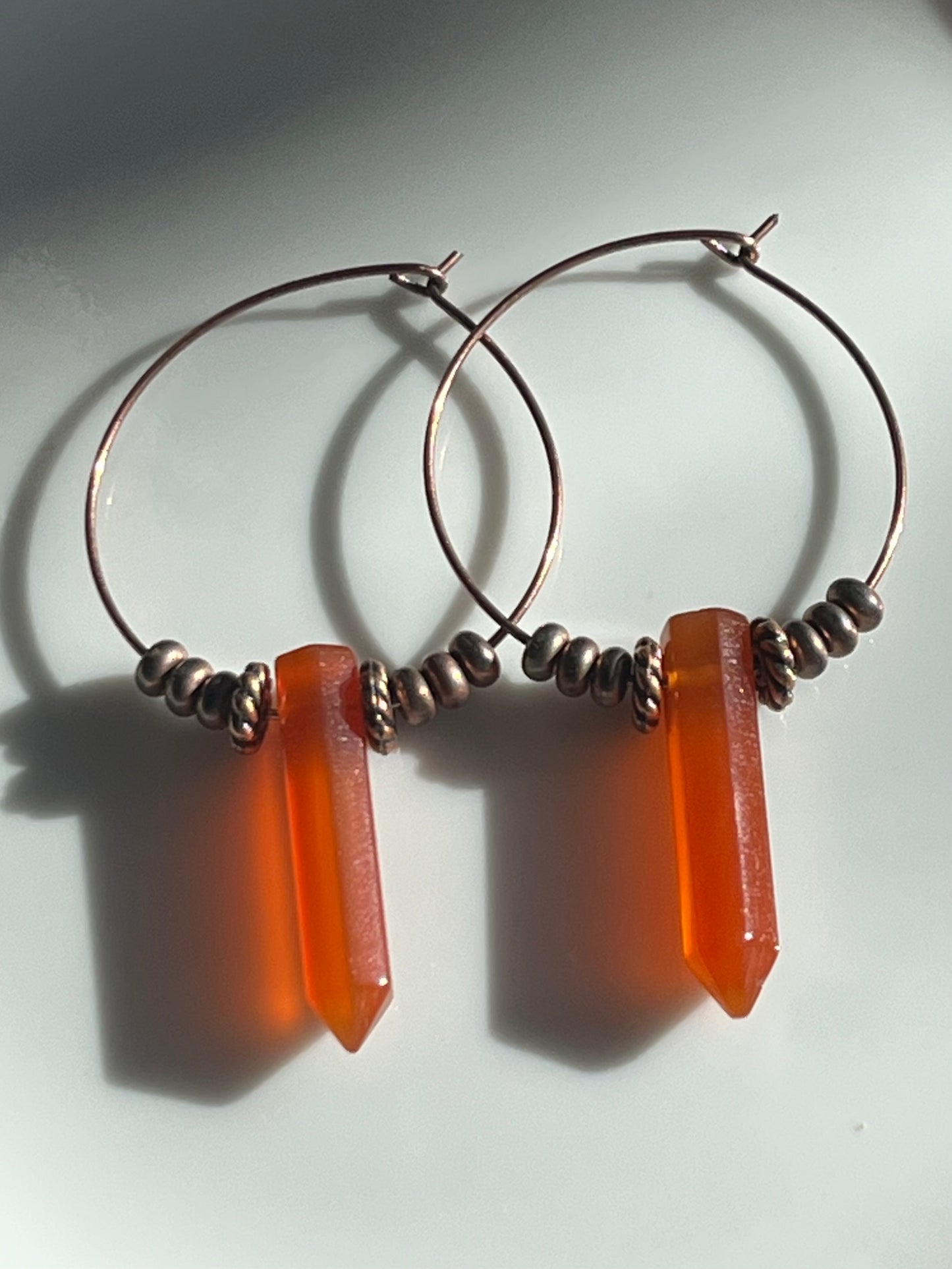 CARNELIAN HEX w/ COPPER | GEMSTONE CRYSTAL Earrings