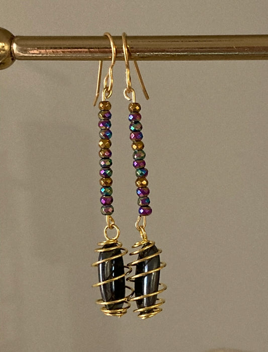 RAINBOW + BLACK HEMATITE | GEMSTONE CRYSTAL Earrings
