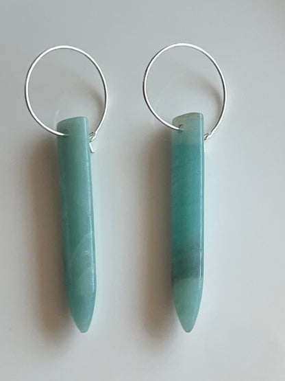 AMAZONITE PUFF HOOP | GEMSTONE CRYSTAL Earrings