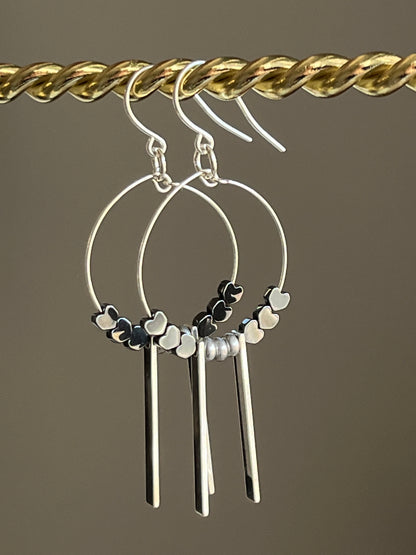 HEMATITE HEARTS w/ METAL RECTANGLES | GEMSTONE CRYSTAL Earrings