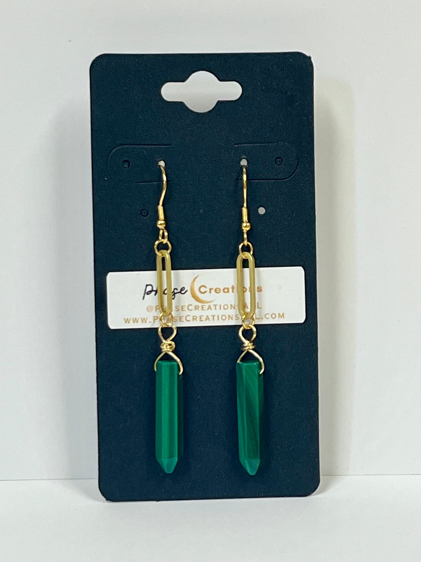 MALACHITE SLIM DANGLES | GEMSTONE CRYSTAL Earrings