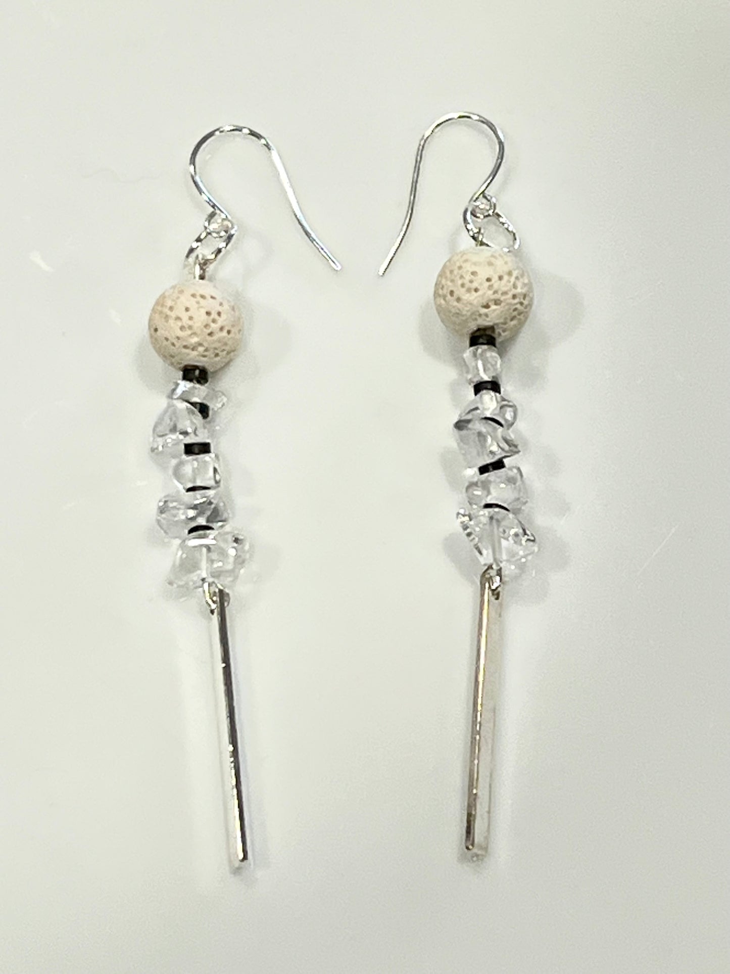 WHITE LAVA STONE + CLEAR QUARTZ DANGLES | GEMSTONE CRYSTAL Earrings