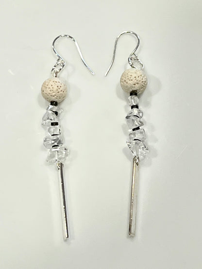 WHITE LAVA STONE + CLEAR QUARTZ DANGLES | GEMSTONE CRYSTAL Earrings