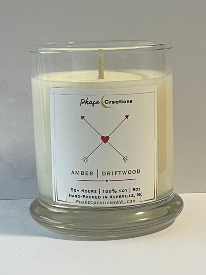 Valentine’s Candle | CUPID’S ARROW ~ Amber + Driftwood | Hand-poured Premium Soy Candle