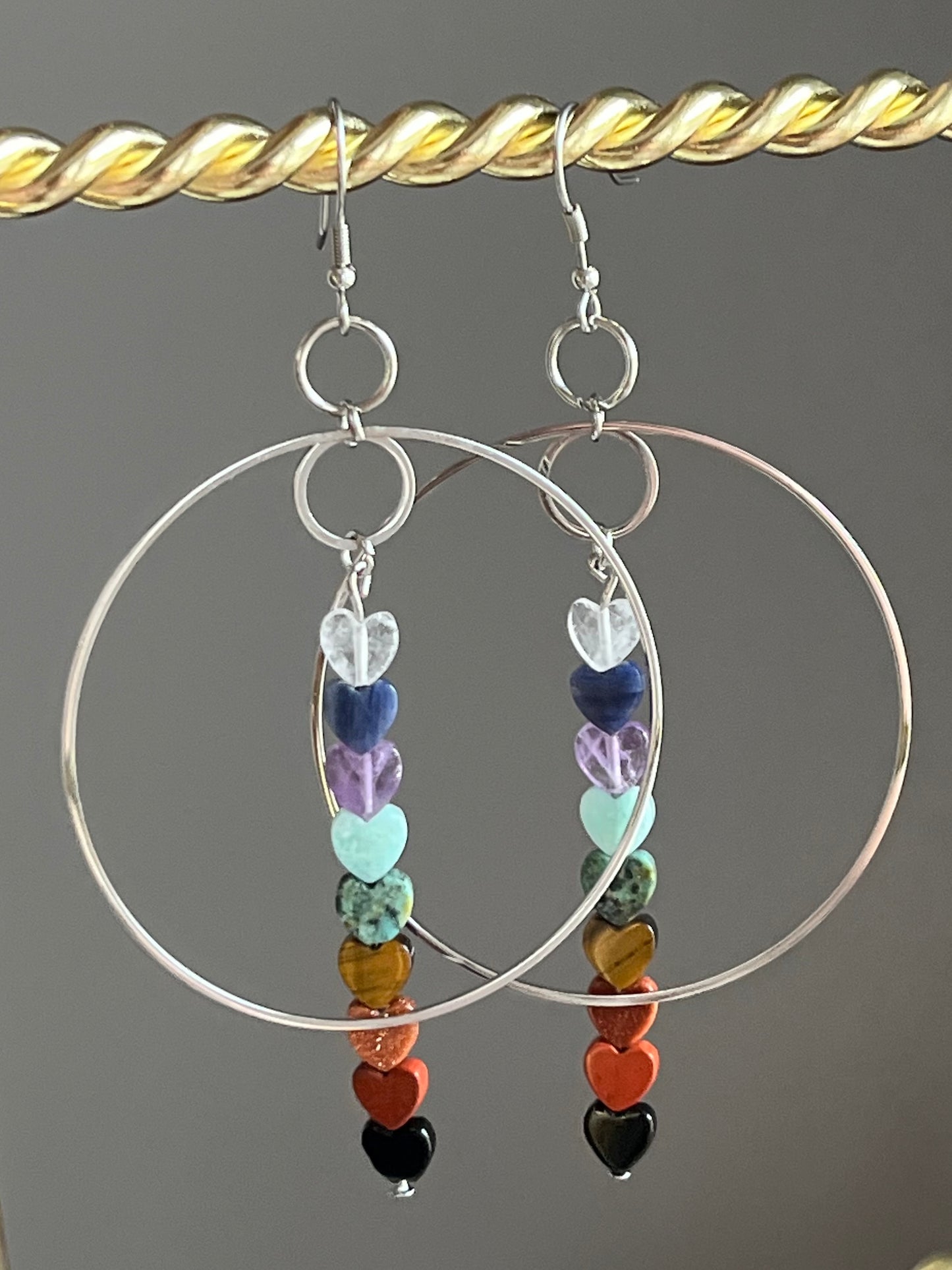 CHAKRA MINI HEART HOOP-DANGLES | GEMSTONE CRYSTAL Earrings