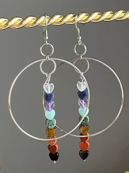 CHAKRA MINI HEART HOOP-DANGLES | GEMSTONE CRYSTAL Earrings