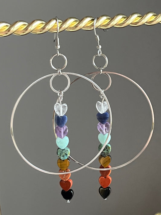 CHAKRA MINI HEART HOOP-DANGLES | GEMSTONE CRYSTAL Earrings