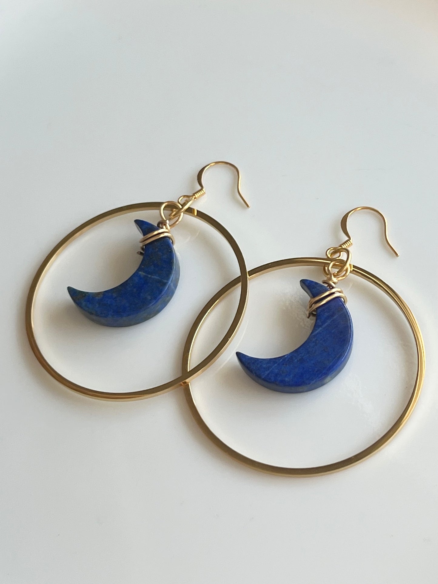 “HANG THE MOON” LAPIS LAZULI WIRE-WRAPPED CRESCENT MOONS | GEMSTONE CRYSTAL Earrings