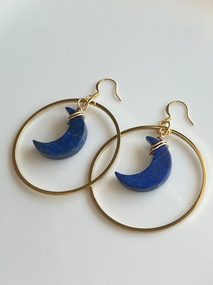 “HANG THE MOON” LAPIS LAZULI WIRE-WRAPPED CRESCENT MOONS | GEMSTONE CRYSTAL Earrings