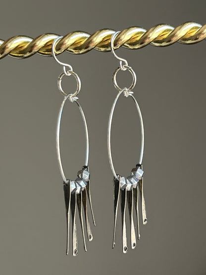 SILVER HEMATITE w/ METAL FLARE HOOP-DANGLE | Earrings