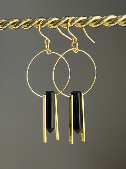 ONYZ HEX + RECTANGLE SLIMS HOOP DANGLES | GEMSTONE CRYSTAL Earrings