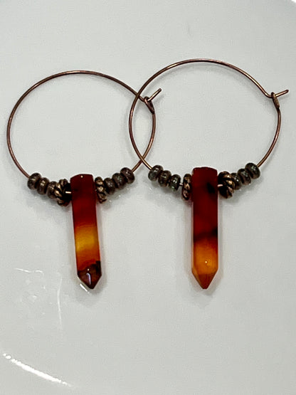 CARNELIAN HEX (II) w/ COPPER ELEMENTS | GEMSTONE CRYSTAL Earrings