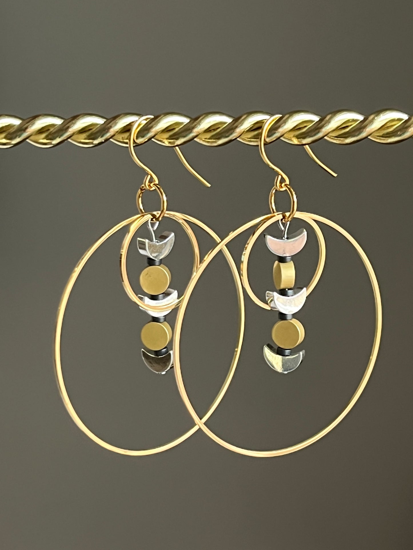 “JUST A PHASE” GOLD + SILVER MOON HOOP-DANGLES | Earrings