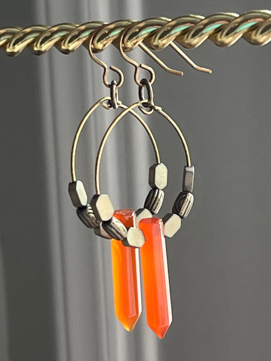 CARNELIAN HEX + HEMATITE | GEMSTONE CRYSTAL Earrings