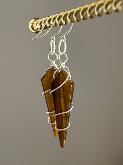 WIRE-WRAPPED TIGER’S EYE KITE | GEMSTONE CRYSTAL Earrings