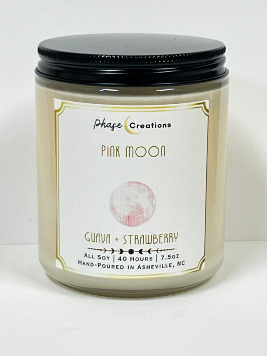 PINK MOON ~ Guava + Strawberry | 40 Hour ~ Hand-poured premium Soy Candle
