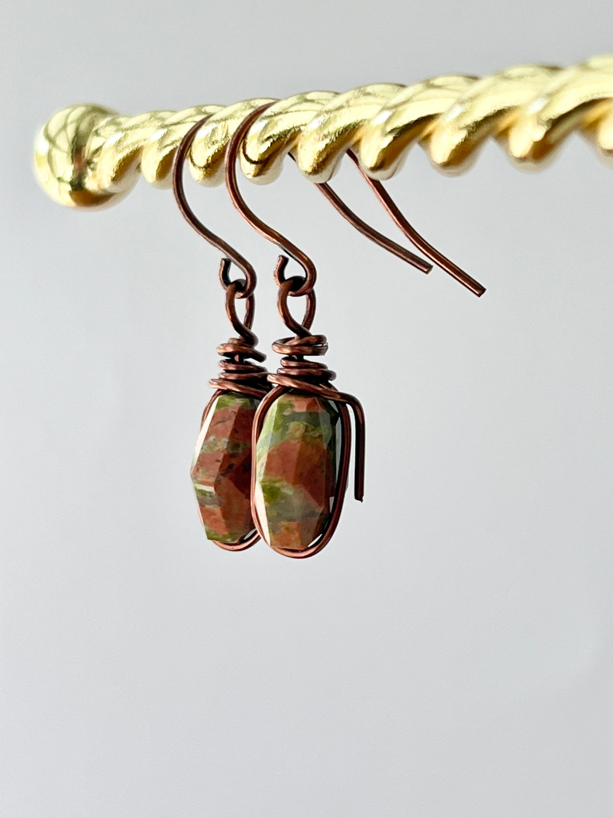 WIRE-WRAPPED UNAKITE DANGLES (ACP) | Gemstone Earrings