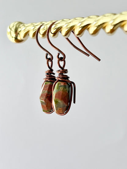 WIRE-WRAPPED UNAKITE DANGLES (ACP) | Gemstone Earrings
