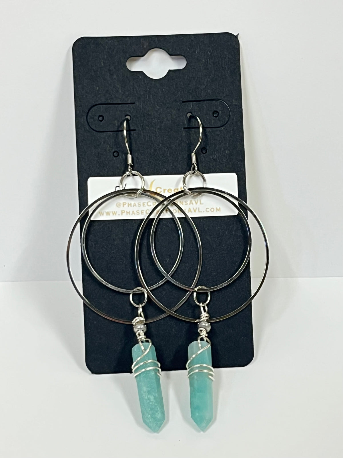 WIRE-WRAPPED AMAZONITE DOUBLE HOOP-DANGLES| Gemstone Earrings
