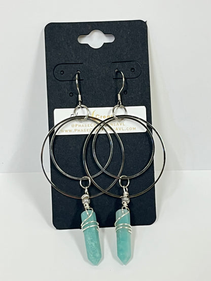 WIRE-WRAPPED AMAZONITE DOUBLE HOOP-DANGLES| Gemstone Earrings
