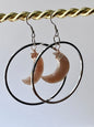 “HANG THE MOON” : PEACH MOONSTONE WIRE-WRAPPED CRESCENT MOON HOOP-DANGLES | GEMSTONE CRYSTAL Earrings