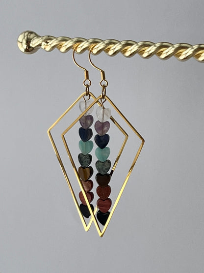 CHAKRA MINI HEART KITE DANGLES (GP-SS) | Gemstone Earrings