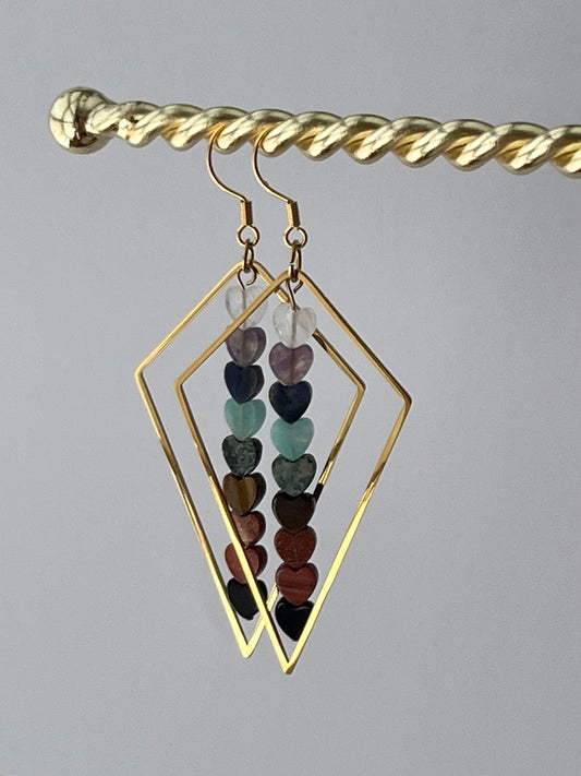 CHAKRA MINI HEART KITE DANGLES (GP-SS) | Gemstone Earrings
