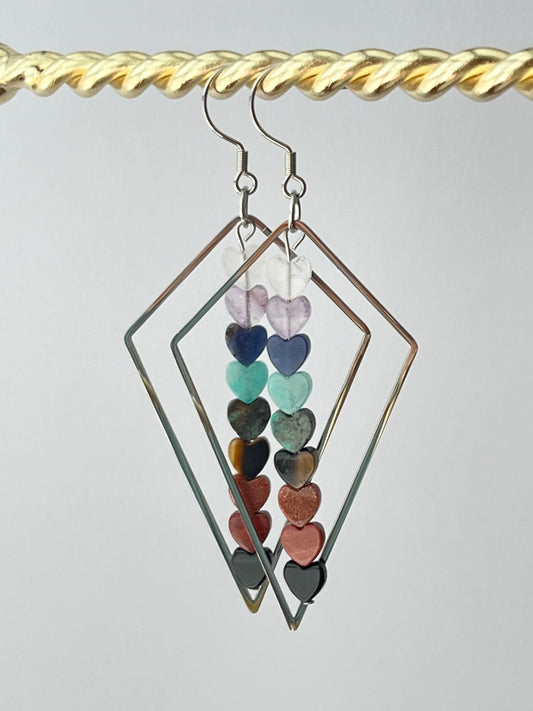 CHAKRA MINI HEART KITE DANGLES (SS) | Gemstone Earrings