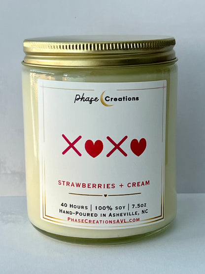 Valentine’s Candle | XOXO ~ Strawberries + Cream | Hand-poured Premium Soy Candle