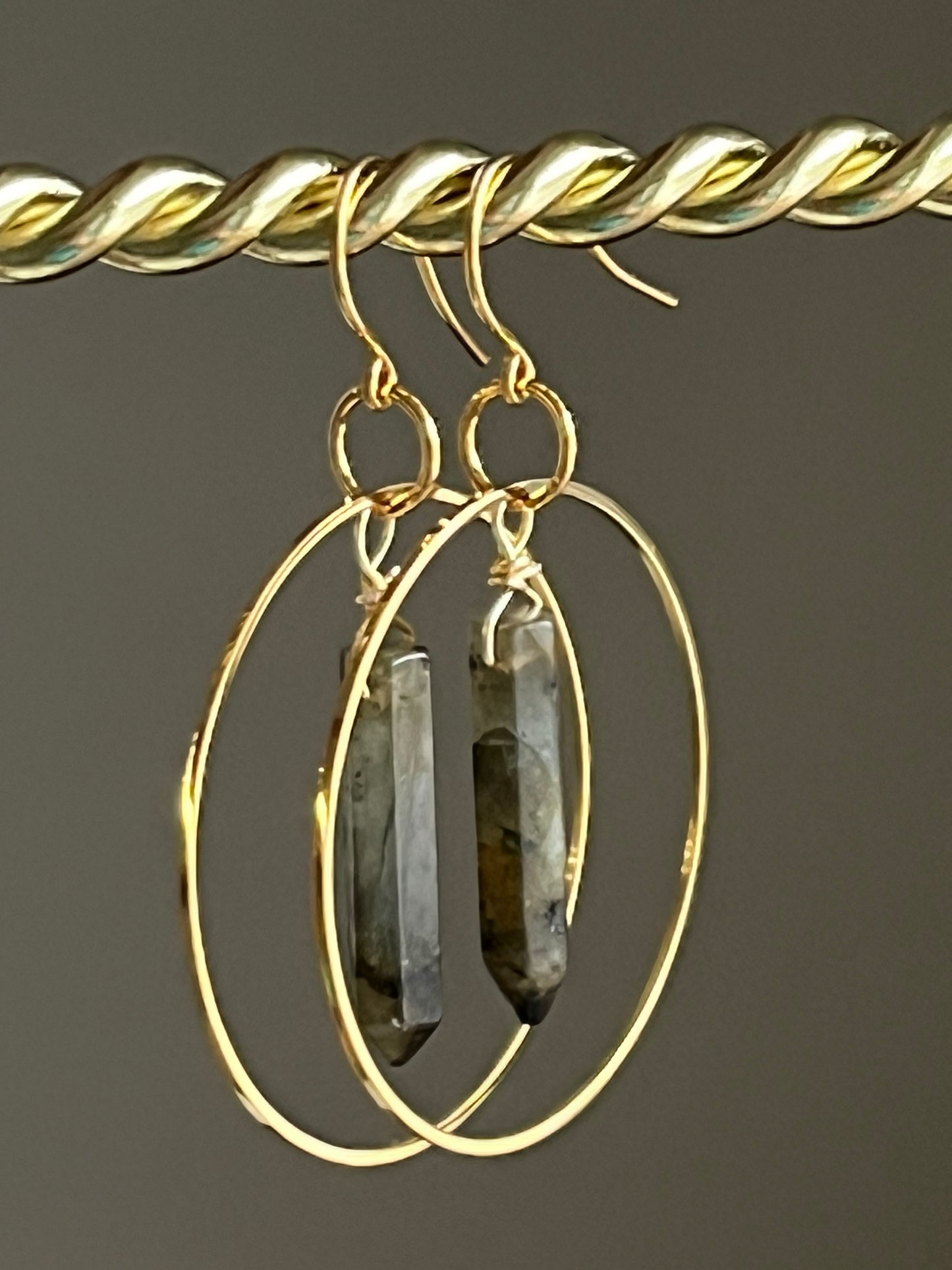 LABRADORITE HOOP DANGLES | GEMSTONE CRYSTAL Earrings