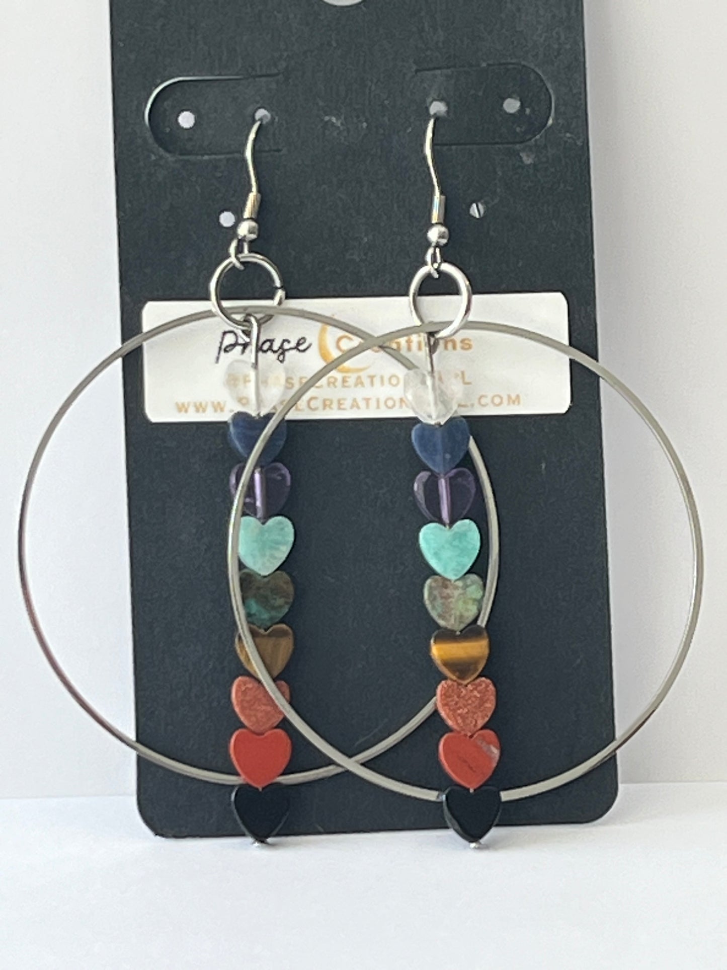 CHAKRA MINI HEART HOOP-DANGLES (SS) | GEMSTONE CRYSTAL Earrings