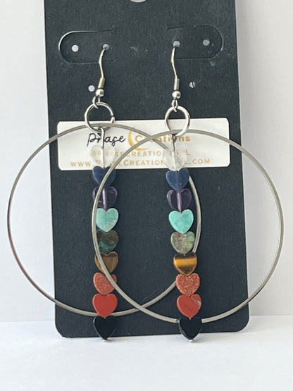 CHAKRA MINI HEART HOOP-DANGLES (SS) | GEMSTONE CRYSTAL Earrings