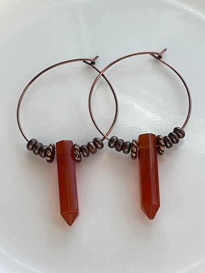 CARNELIAN HEX w/ COPPER | GEMSTONE CRYSTAL Earrings
