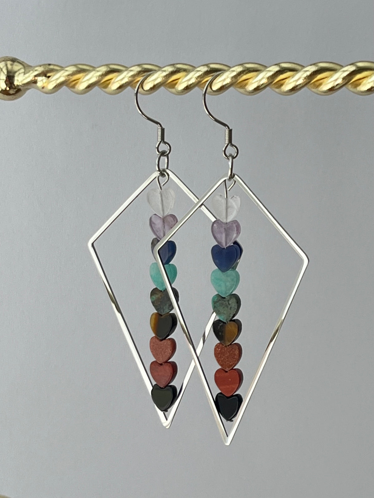 CHAKRA MINI HEART KITE DANGLES (SS) | Gemstone Earrings