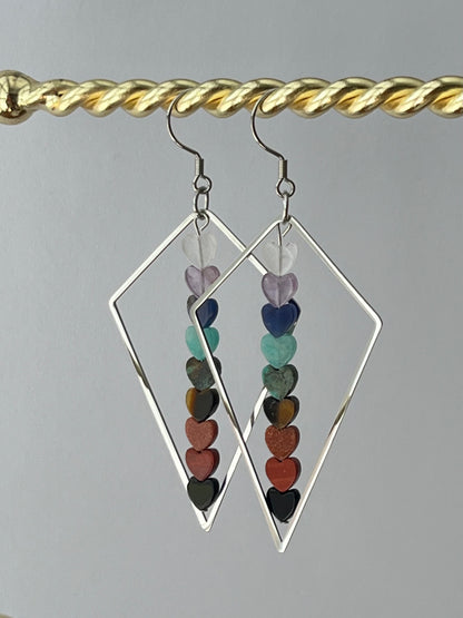 CHAKRA MINI HEART KITE DANGLES (SS) | Gemstone Earrings
